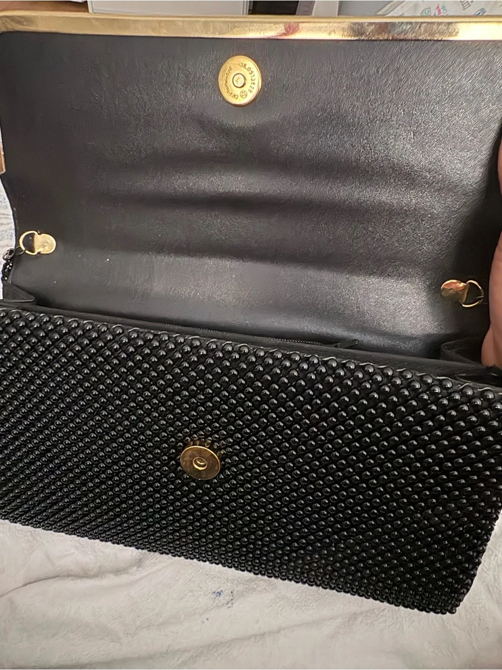 & Other Stories Black Beaded Shoulder Bag with Gold Trim